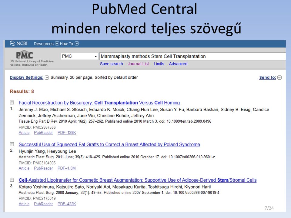 PubMed Central minden rekord teljes szövegű 7/24