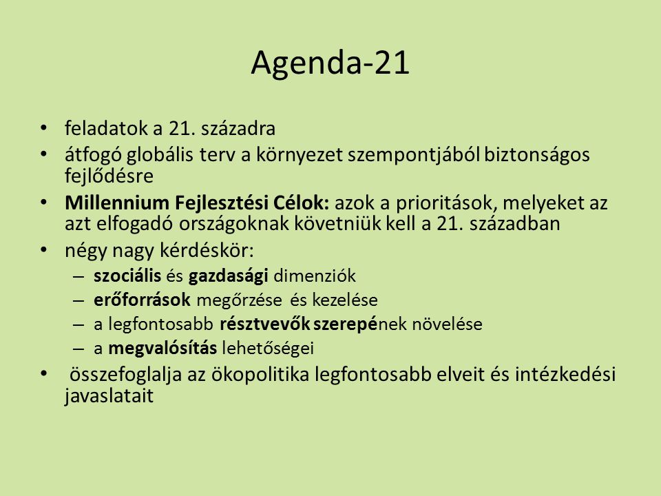 Agenda-21 feladatok a 21.