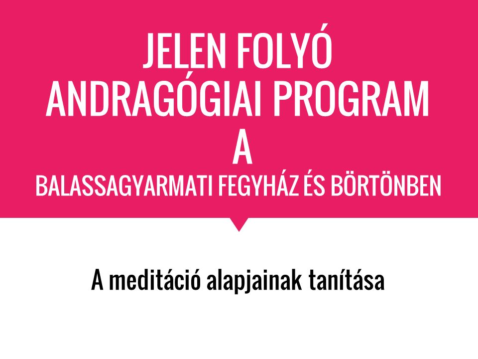 JELEN FOLYÓ ANDRAGÓGIAI PROGRAM A BALASSAGYARMATI FEGYHÁZ ÉS BÖRTÖNBEN A meditáció alapjainak tanítása