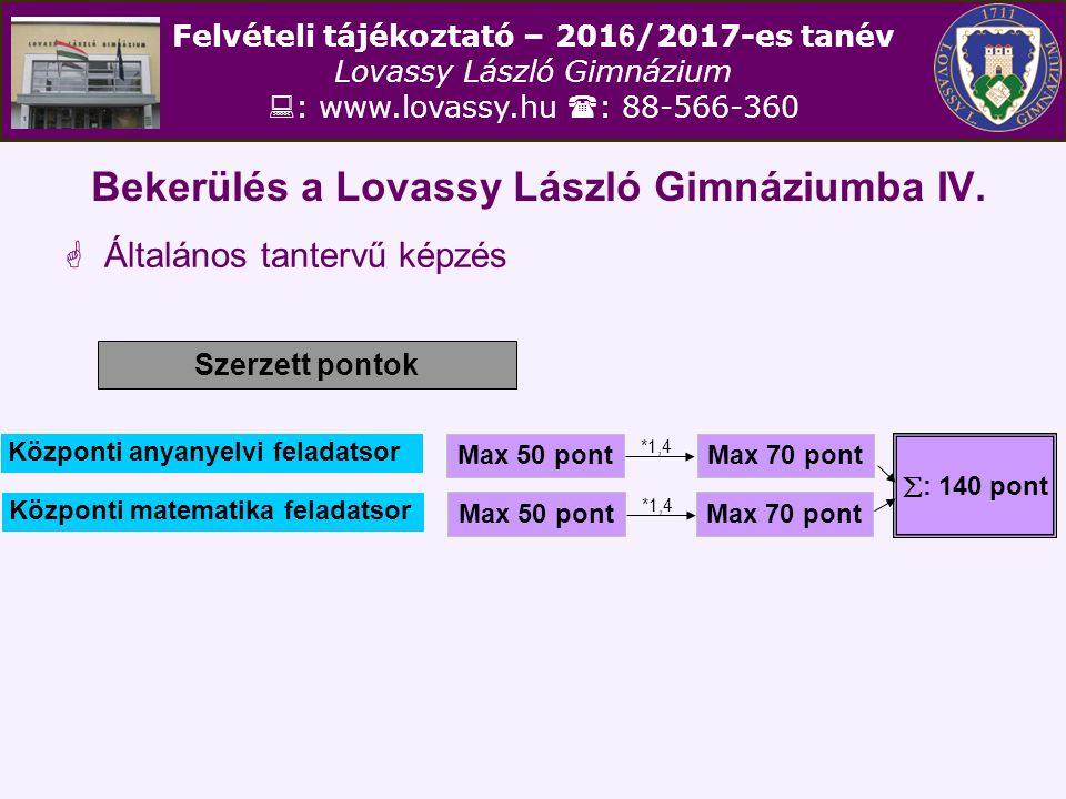 Felvételi tájékoztató – /2017-es tanév Lovassy László Gimnázium  :    : Bekerülés a Lovassy László Gimnáziumba IV.