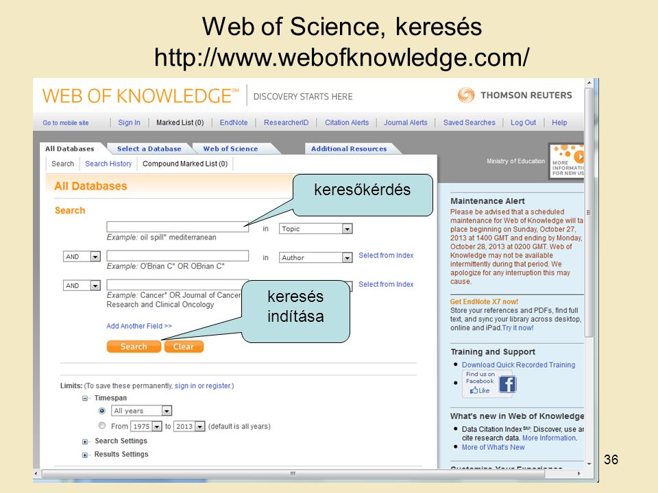 Web of Science, keresés   keresőkérdés keresés indítása 36