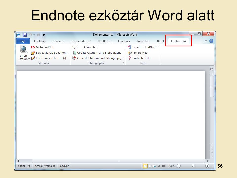 Endnote ezköztár Word alatt 56
