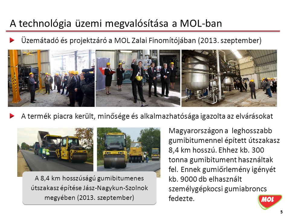 A technológia üzemi megvalósítása a MOL-ban 5 Üzemátadó és projektzáró a MOL Zalai Finomítójában (2013.