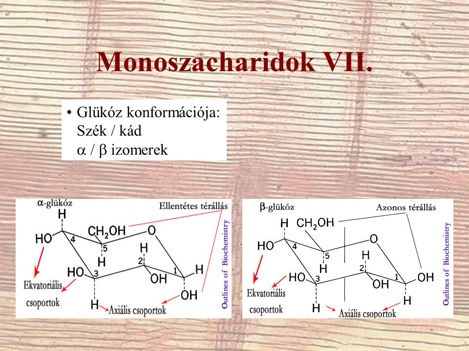 Monoszacharidok VII. Glükóz konformációja: Szék / kád  /  izomerek