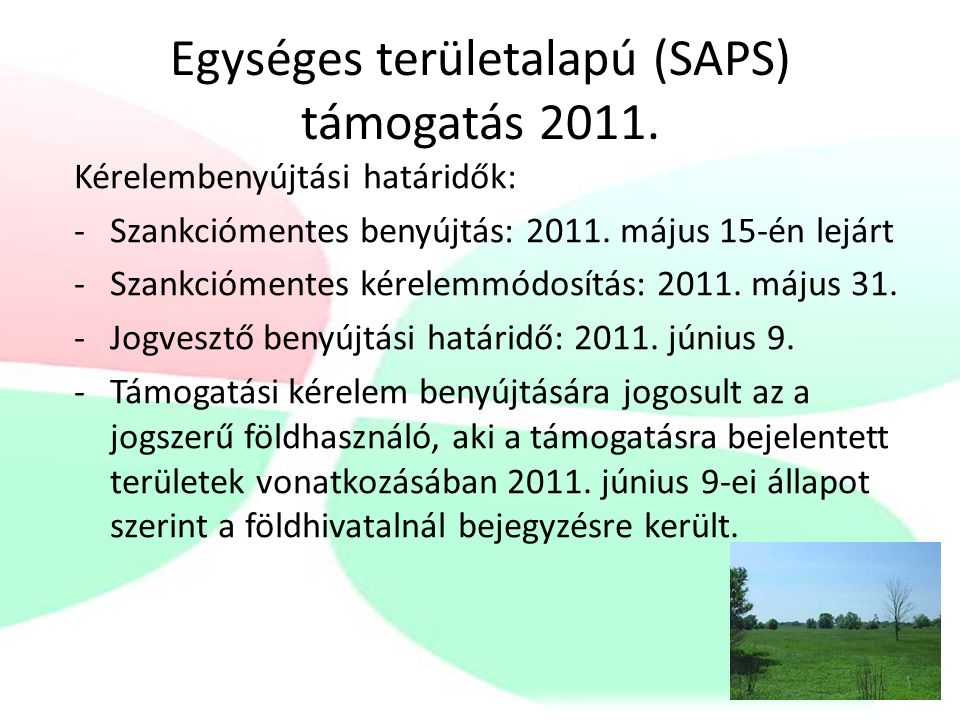 Egységes területalapú (SAPS) támogatás 2011.