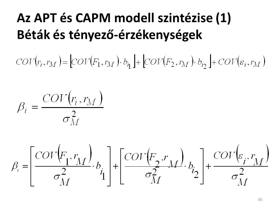 Az APT és CAPM modell szintézise (1) Béták és tényező-érzékenységek 46