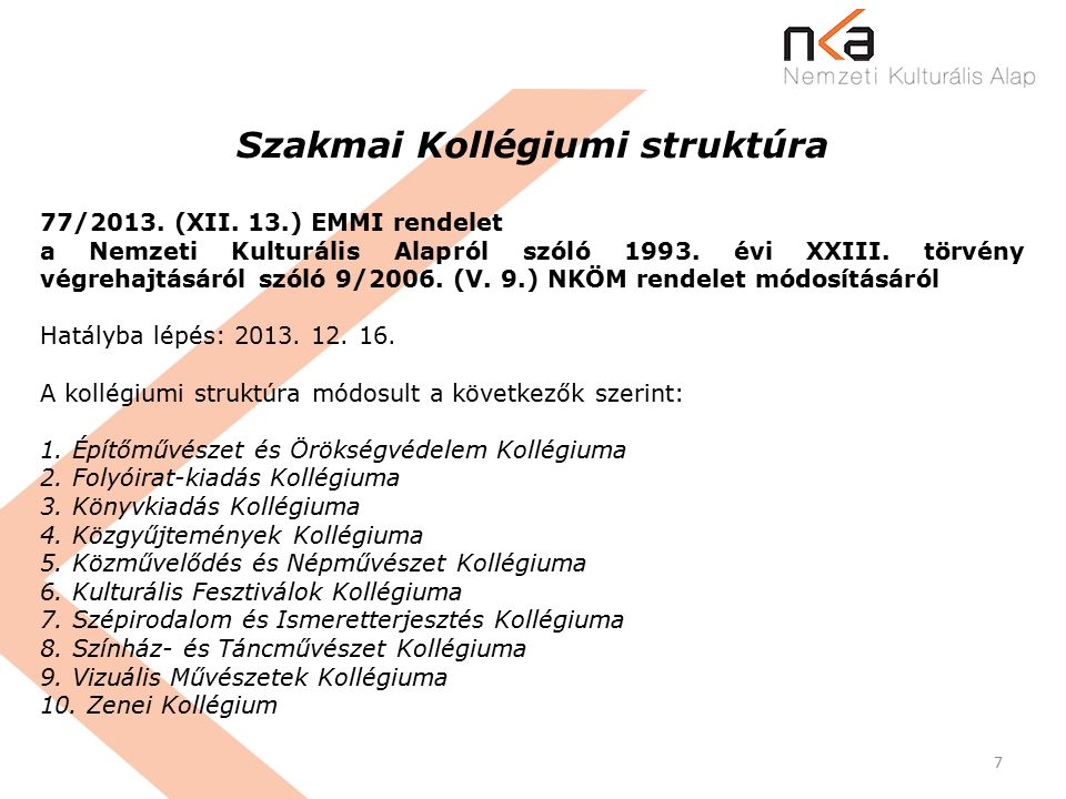 7 Szakmai Kollégiumi struktúra 77/2013. (XII.