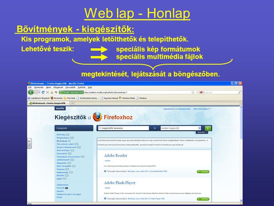 Web lap - Honlap Tartalma:Szöveg Képek Mozgókép, zene Alkalmazások (programok) stb.