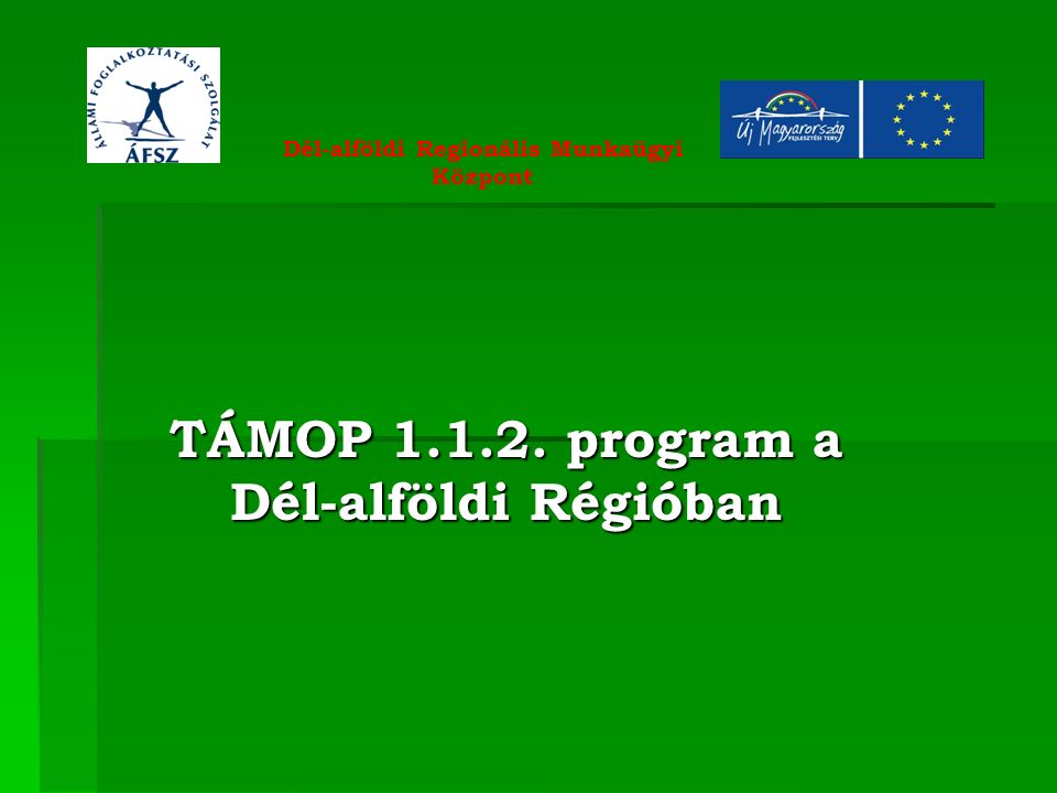 TÁMOP program a Dél-alföldi Régióban Dél-alföldi Regionális Munkaügyi Központ