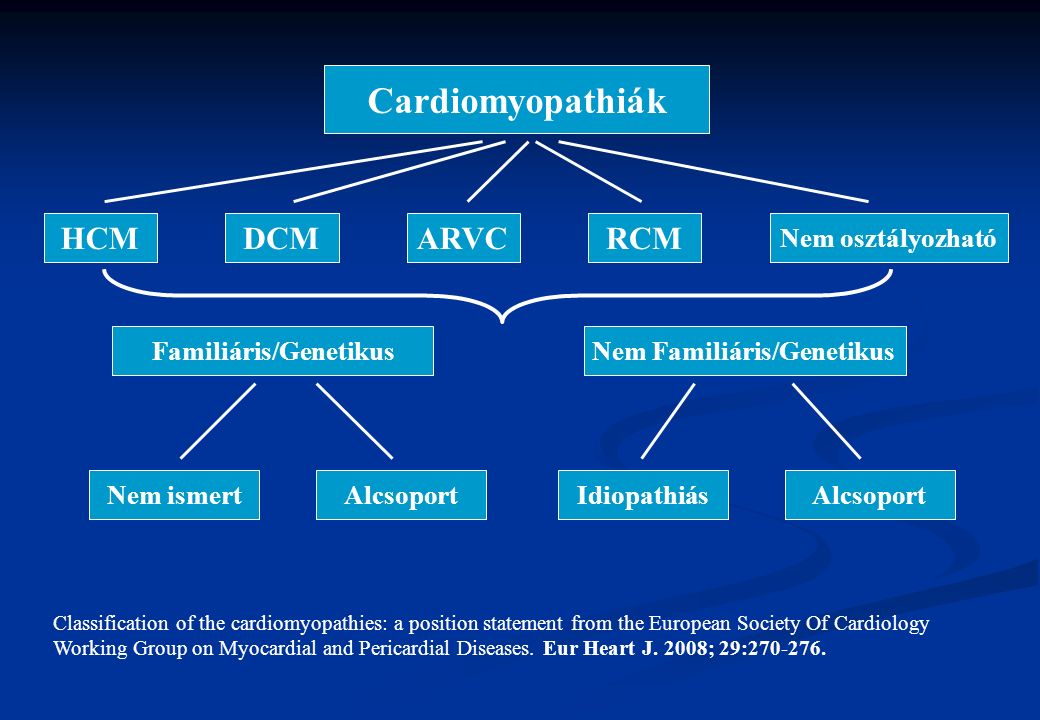 Classification of the cardiomyopathies: a position statement from the European Society Of Cardiology Working Group on Myocardial and Pericardial Diseases.