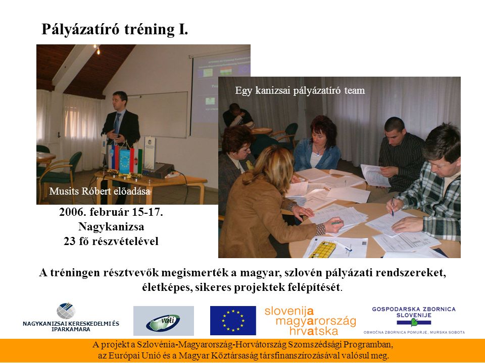 A projekt a Szlovénia-Magyarország-Horvátország Szomszédsági Programban, az Európai Unió és a Magyar Köztársaság társfinanszírozásával valósul meg.