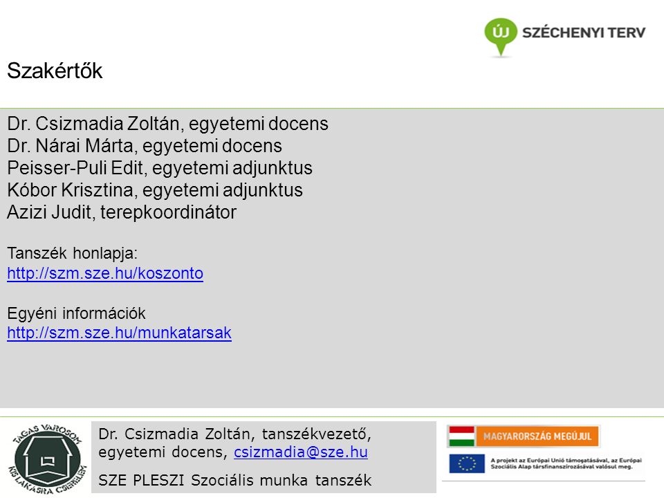 Dr. Csizmadia Zoltán, egyetemi docens Dr.