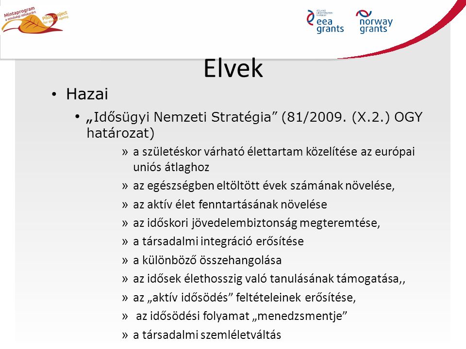 Elvek Hazai „ Idősügyi Nemzeti Stratégia (81/2009.