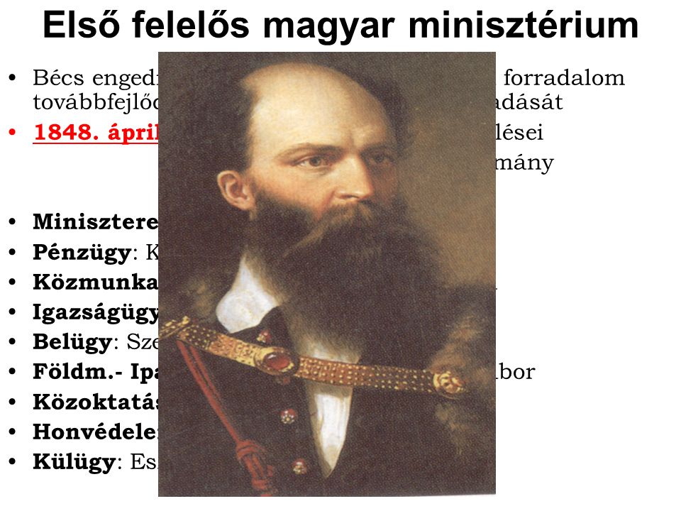 Első felelős magyar minisztérium Bécs engedményekkel kívánja eloszlatni a forradalom továbbfejlődését, hazánk esetleges elszakadását 1848.