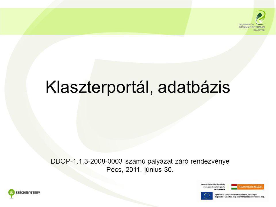 Klaszterportál, adatbázis DDOP számú pályázat záró rendezvénye Pécs, 2011.