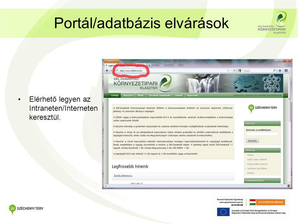 Portál/adatbázis elvárások •Elérhető legyen az Intraneten/Interneten keresztül.