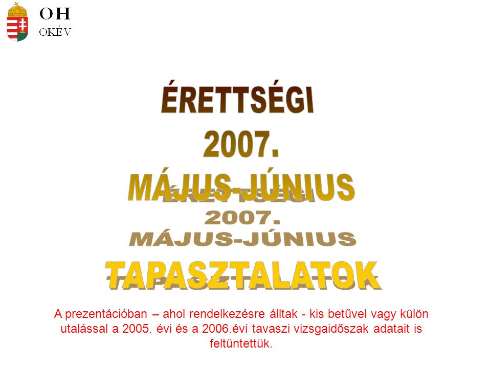 A prezentációban – ahol rendelkezésre álltak - kis betűvel vagy külön utalással a 2005.