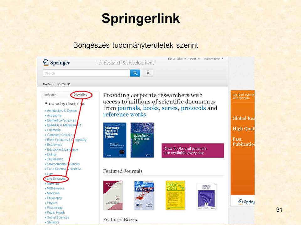 31 Springerlink Böngészés tudományterületek szerint