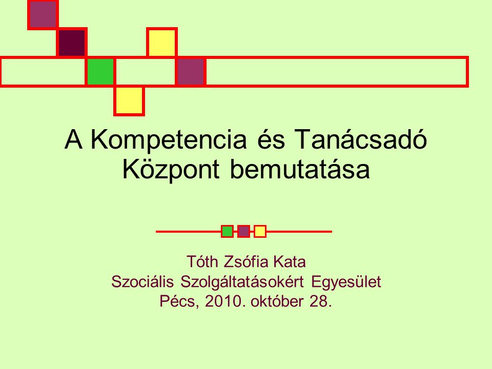 A Kompetencia és Tanácsadó Központ bemutatása Tóth Zsófia Kata Szociális Szolgáltatásokért Egyesület Pécs, 2010.