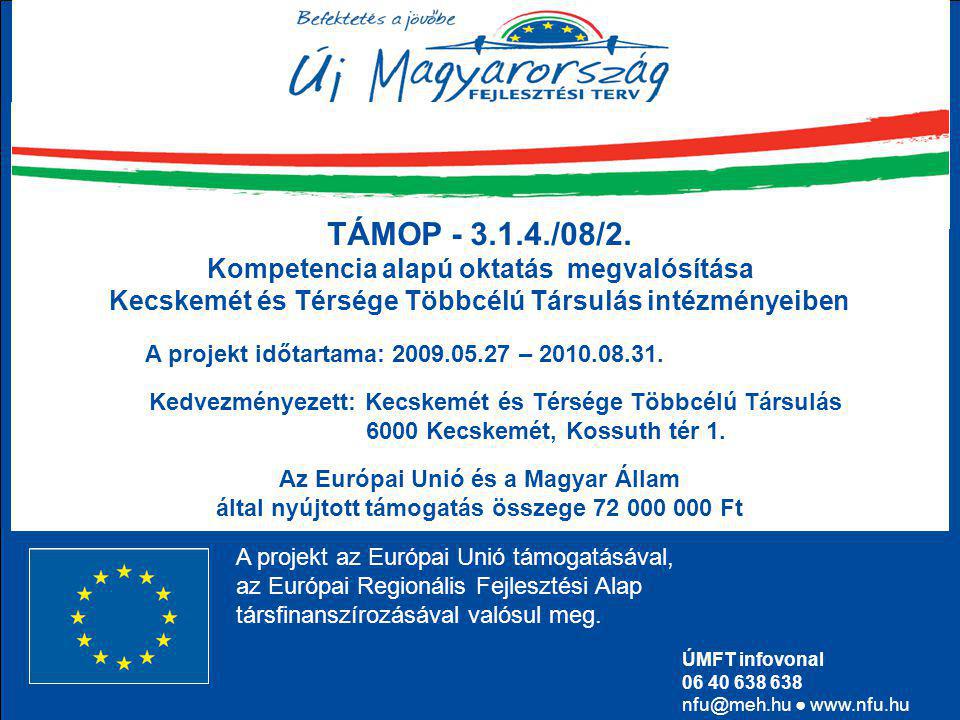  Kecskemét és Térsége Többcélú Társulás  Ft támogatás (4 tagintézmény) TÁMOP /08/2.