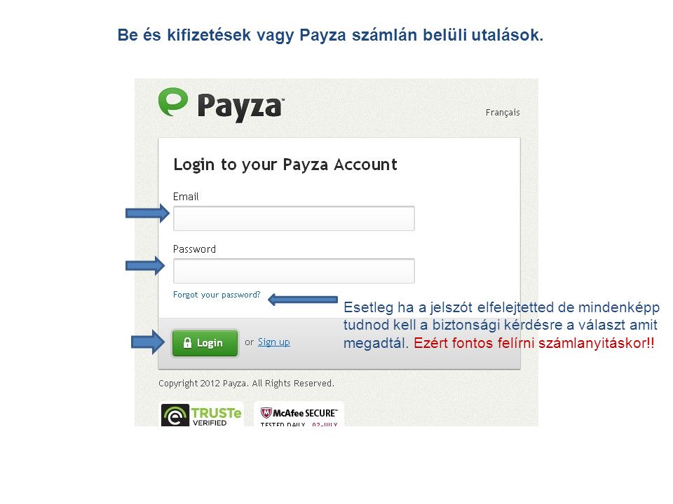 Be és kifizetések vagy Payza számlán belüli utalások.