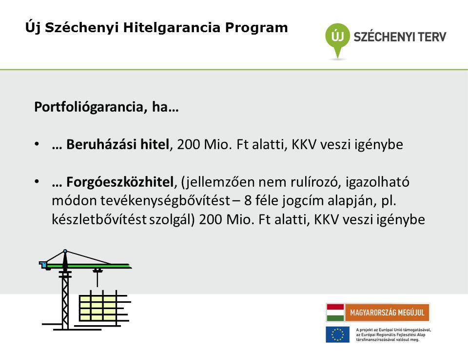 Új Széchenyi Hitelgarancia Program Portfoliógarancia, ha… • … Beruházási hitel, 200 Mio.