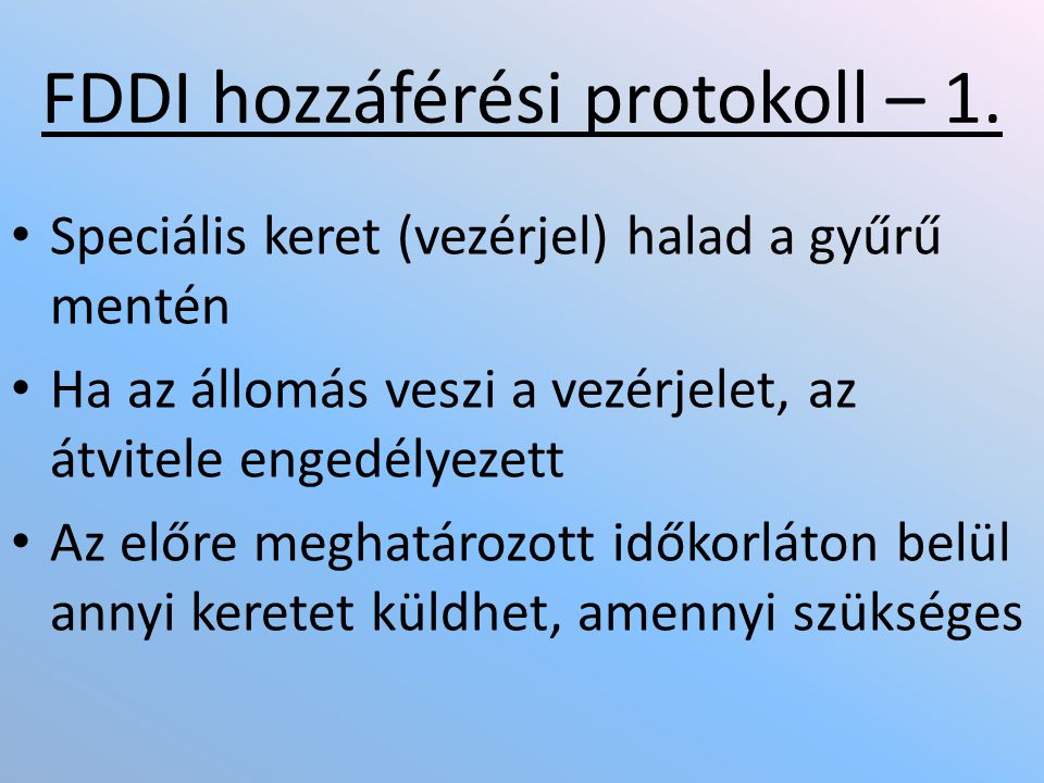 FDDI hozzáférési protokoll – 1.