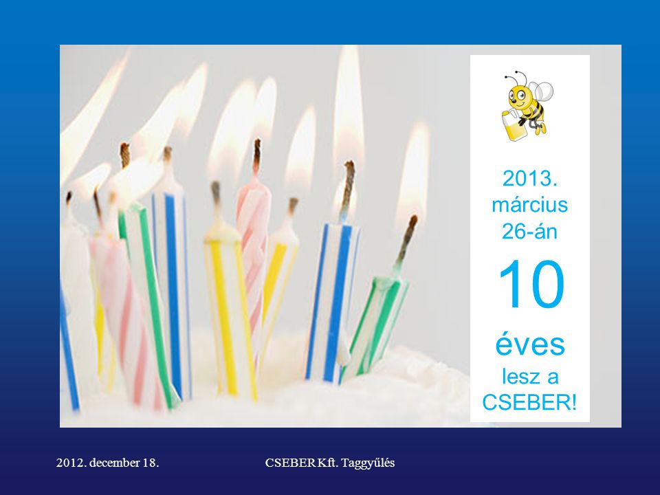 2012. december 18.CSEBER Kft. Taggyűlés március 26-án 10 éves lesz a CSEBER!