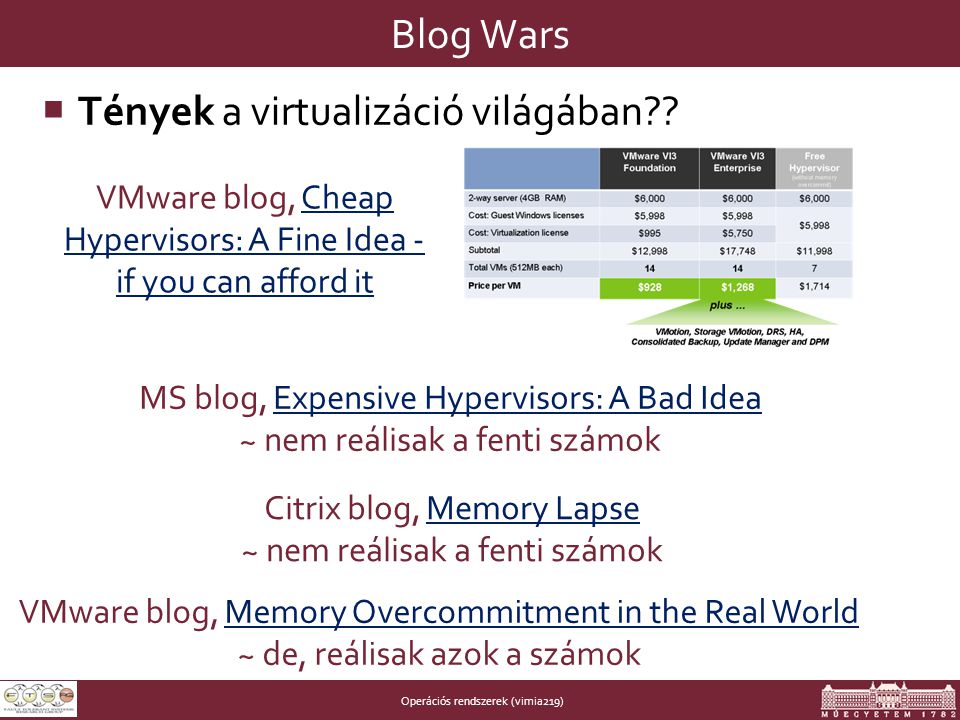 Operációs rendszerek (vimia219) Blog Wars  Tények a virtualizáció világában .