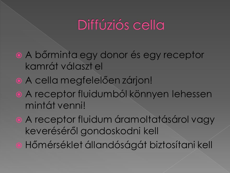  A bőrminta egy donor és egy receptor kamrát választ el  A cella megfelelően zárjon.