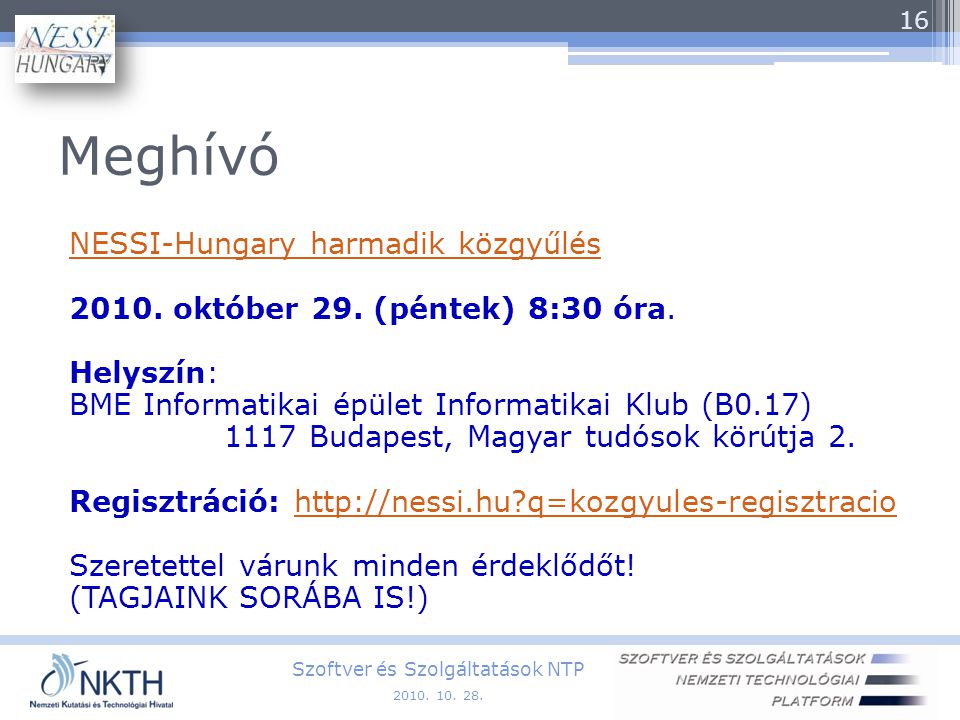 Meghívó NESSI-Hungary harmadik közgyűlés október 29.