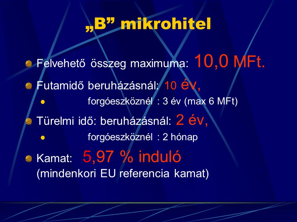 „B mikrohitel Felvehető összeg maximuma: 10,0 MFt.