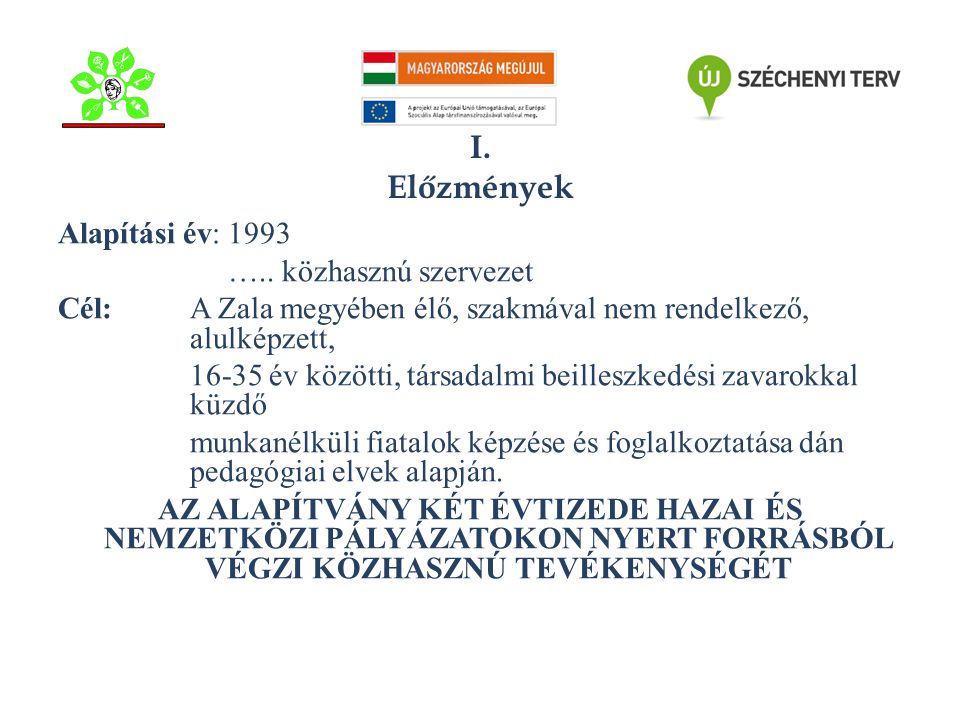 I. Előzmények Alapítási év: 1993 …..