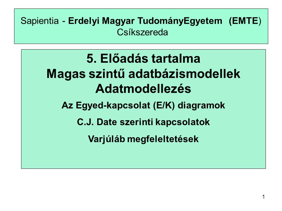1 Sapientia - Erdelyi Magyar TudományEgyetem (EMTE) Csíkszereda 5.