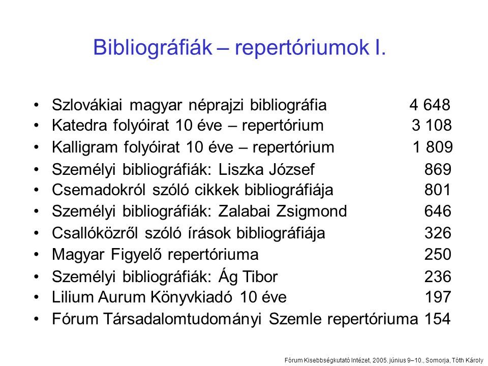 Bibliográfiák – repertóriumok I.