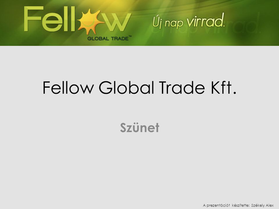 Fellow Global Trade Kft. Szünet A prezentációt készítette: Székely Alex