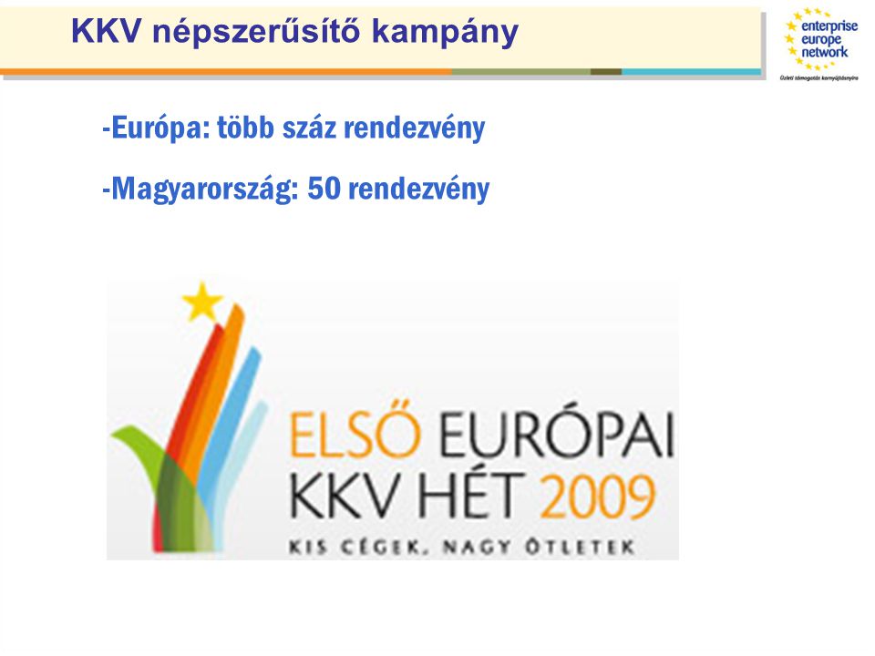 -Európa: több száz rendezvény -Magyarország: 50 rendezvény KKV népszerűsítő kampány