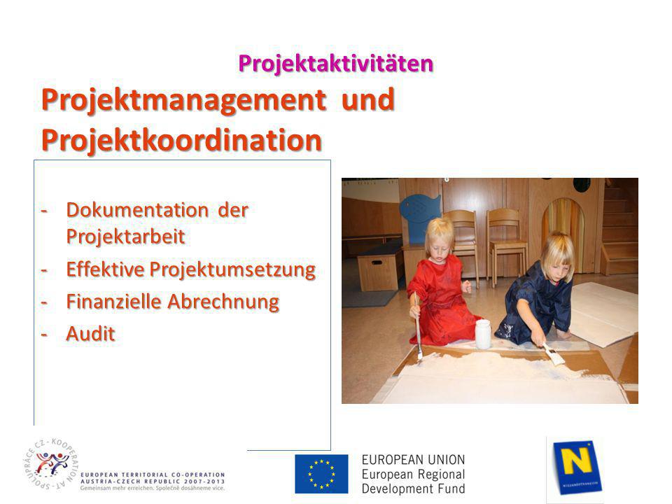 Projektaktivitäten Projektmanagement und Projektkoordination -Dokumentation der Projektarbeit -Effektive Projektumsetzung -Finanzielle Abrechnung -Audit