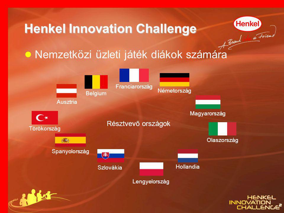 Henkel Innovation Challenge ● Nemzetközi üzleti játék diákok számára Franciarország Olaszország Törökország Németország Spanyolország Szlovákia Belgium Hollandia Ausztria Lengyelország Magyarország Résztvevő országok
