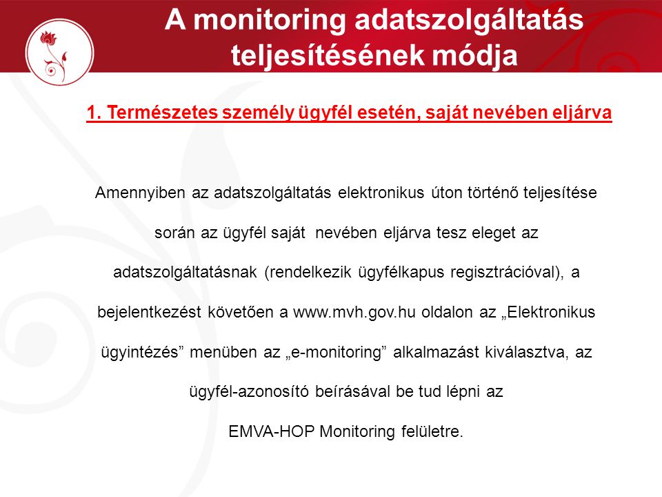 A monitoring adatszolgáltatás teljesítésének módja 1.