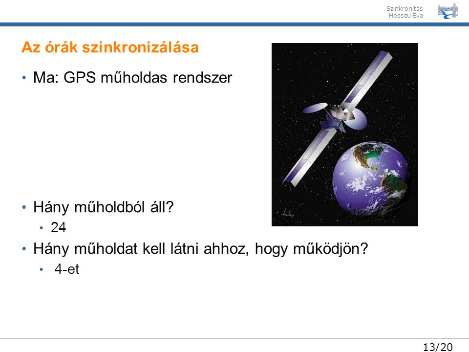 Szinkronitás Hosszu Éva 13/20 • Ma: GPS műholdas rendszer • Hány műholdból áll.