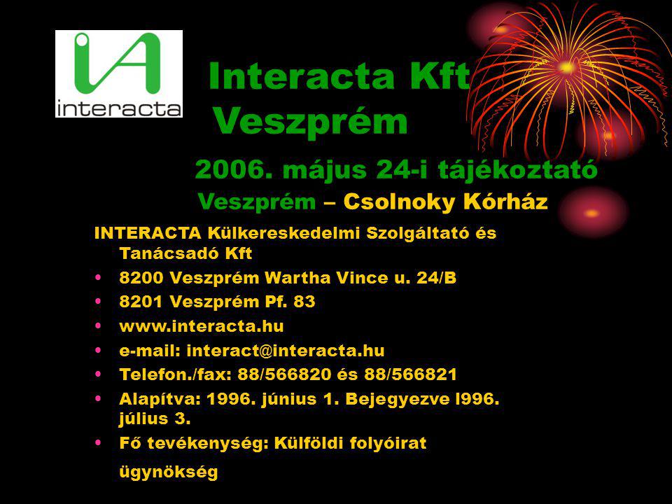 INTERACTA Külkereskedelmi Szolgáltató és Tanácsadó Kft •8200 Veszprém Wartha Vince u.