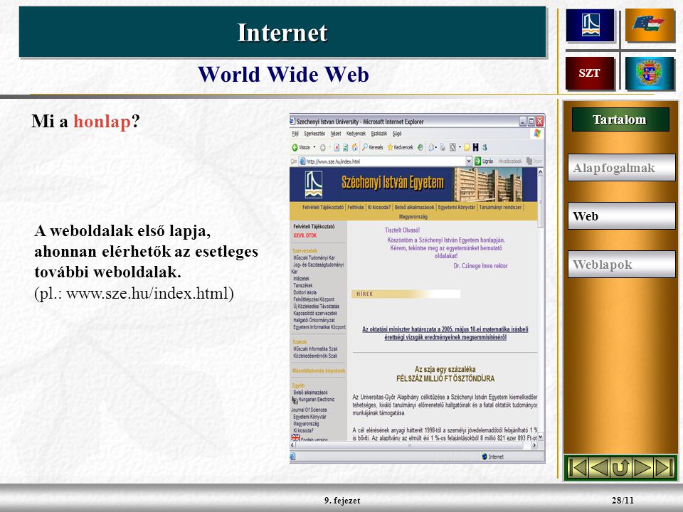 Tartalom InternetInternet SZT 9. fejezet28/11 World Wide Web Mi a honlap.