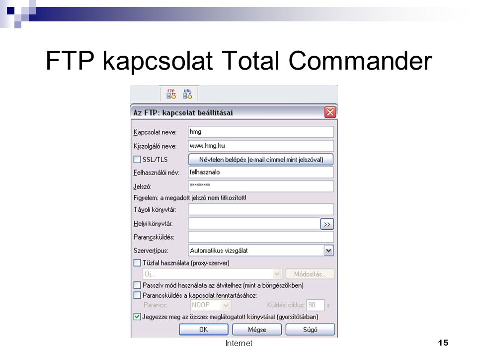 Internet15 FTP kapcsolat Total Commander