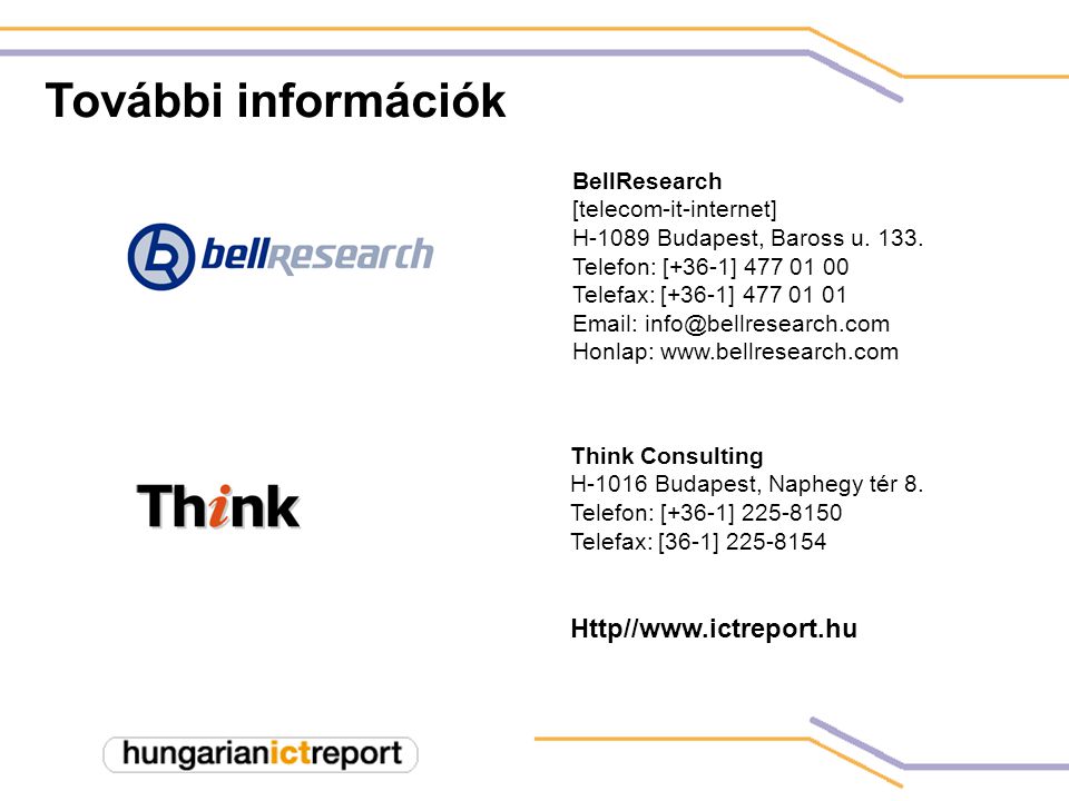 További információk BellResearch [telecom-it-internet] H-1089 Budapest, Baross u.