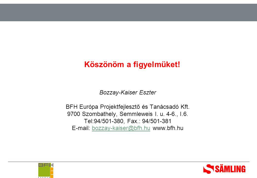 Köszönöm a figyelmüket. Bozzay-Kaiser Eszter BFH Európa Projektfejlesztő és Tanácsadó Kft.