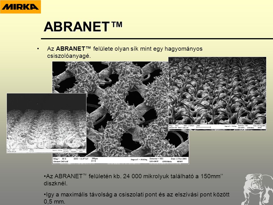 ABRANET™ •Az ABRANET™ felülete olyan sík mint egy hagyományos csiszolóanyagé.