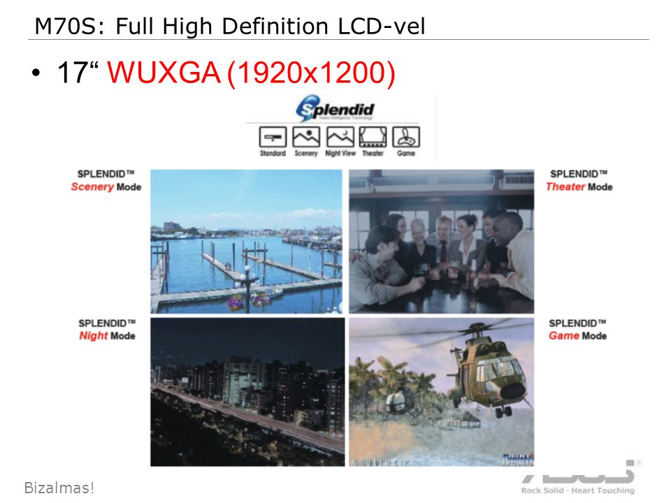 38 Bizalmas! M70S: Full High Definition LCD-vel •17 WUXGA (1920x1200)
