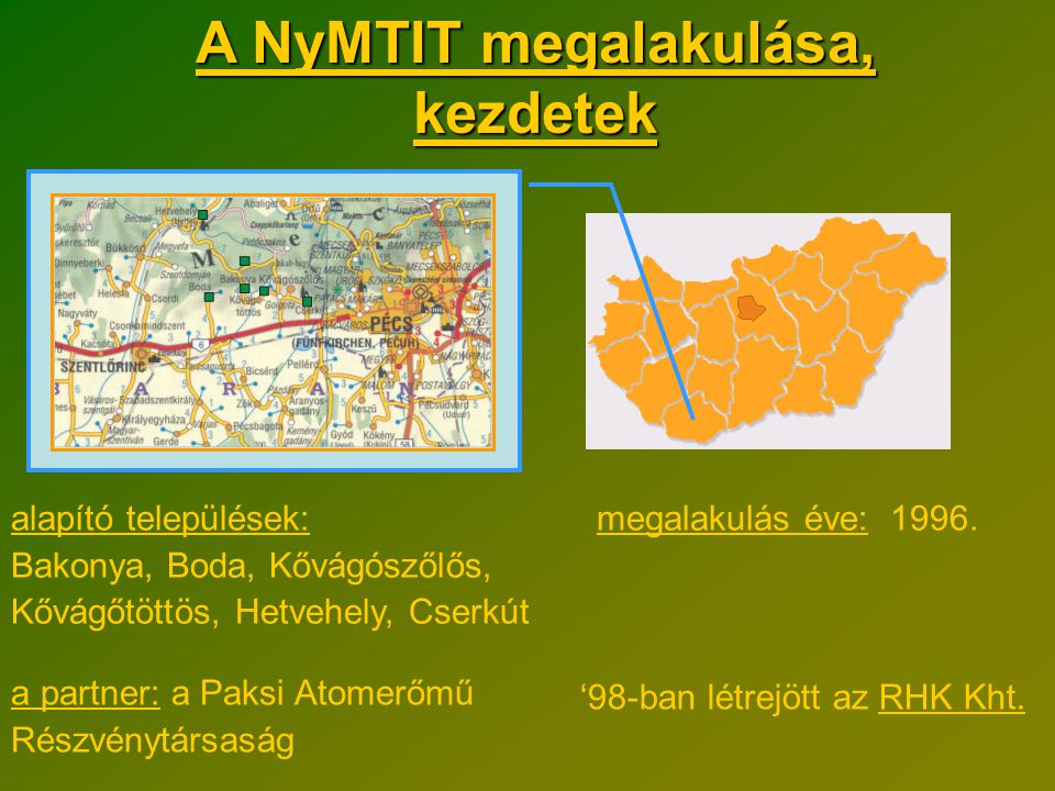 A NyMTIT megalakulása, kezdetek ‘98-ban létrejött az RHK Kht.