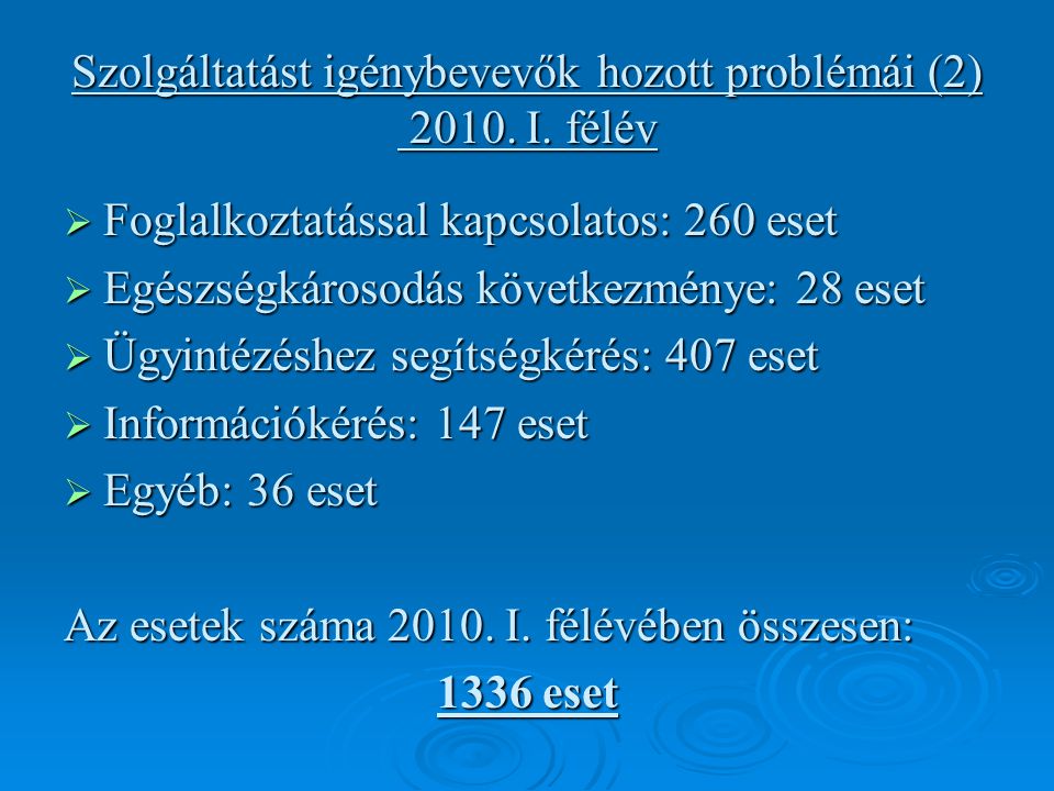 Szolgáltatást igénybevevők hozott problémái (2) 2010.